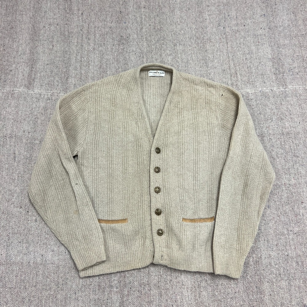 Vintage Puritan Cardigan Mens Medium Green 1960s Button‎ Up Ribbed